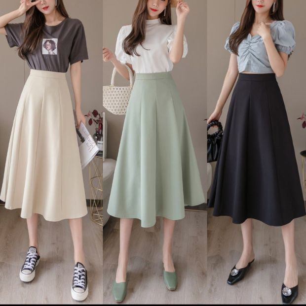 女装 上品なハイウエストフレアミディスカート