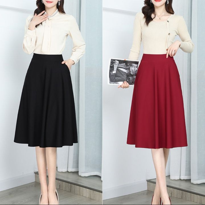 女装 ハイウエストフレアミディ丈スカート
