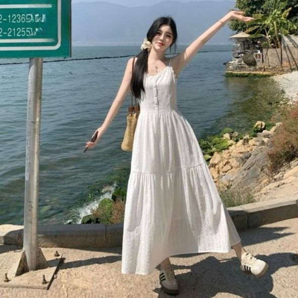 女装 ティアードフリル細肩紐キャミソール丈ワンピース