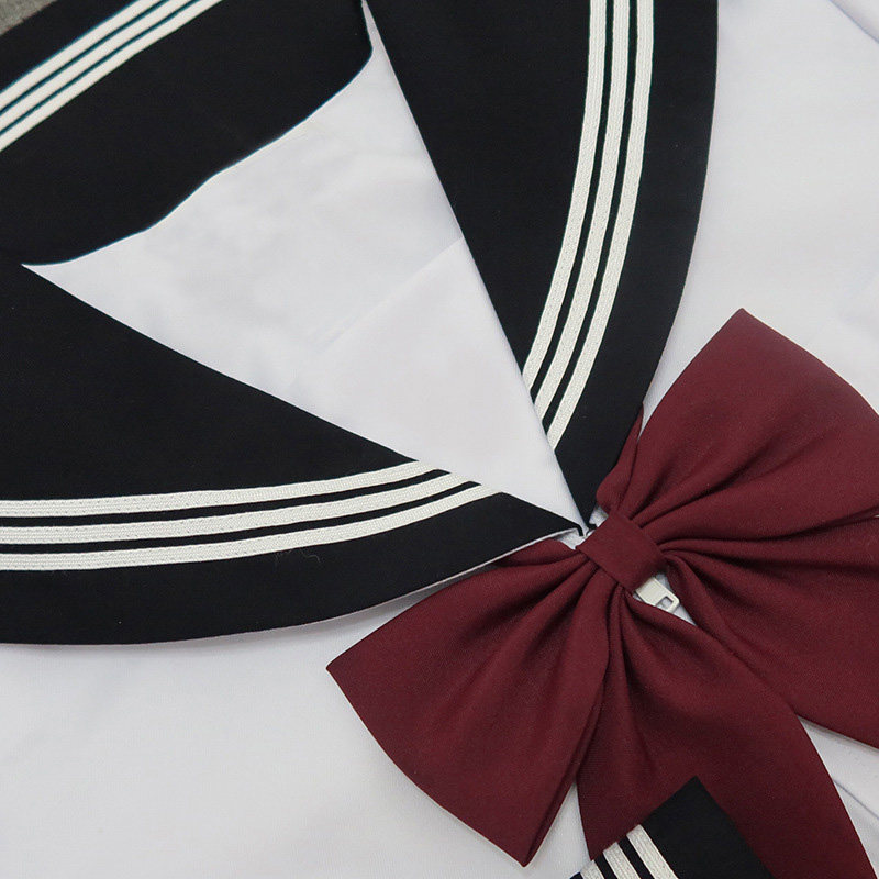 女装 学園風大きめリボン付き半袖セーラー服上下セット