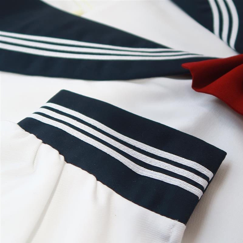 女装 学園風大きめリボン付き半袖セーラー服上下セット