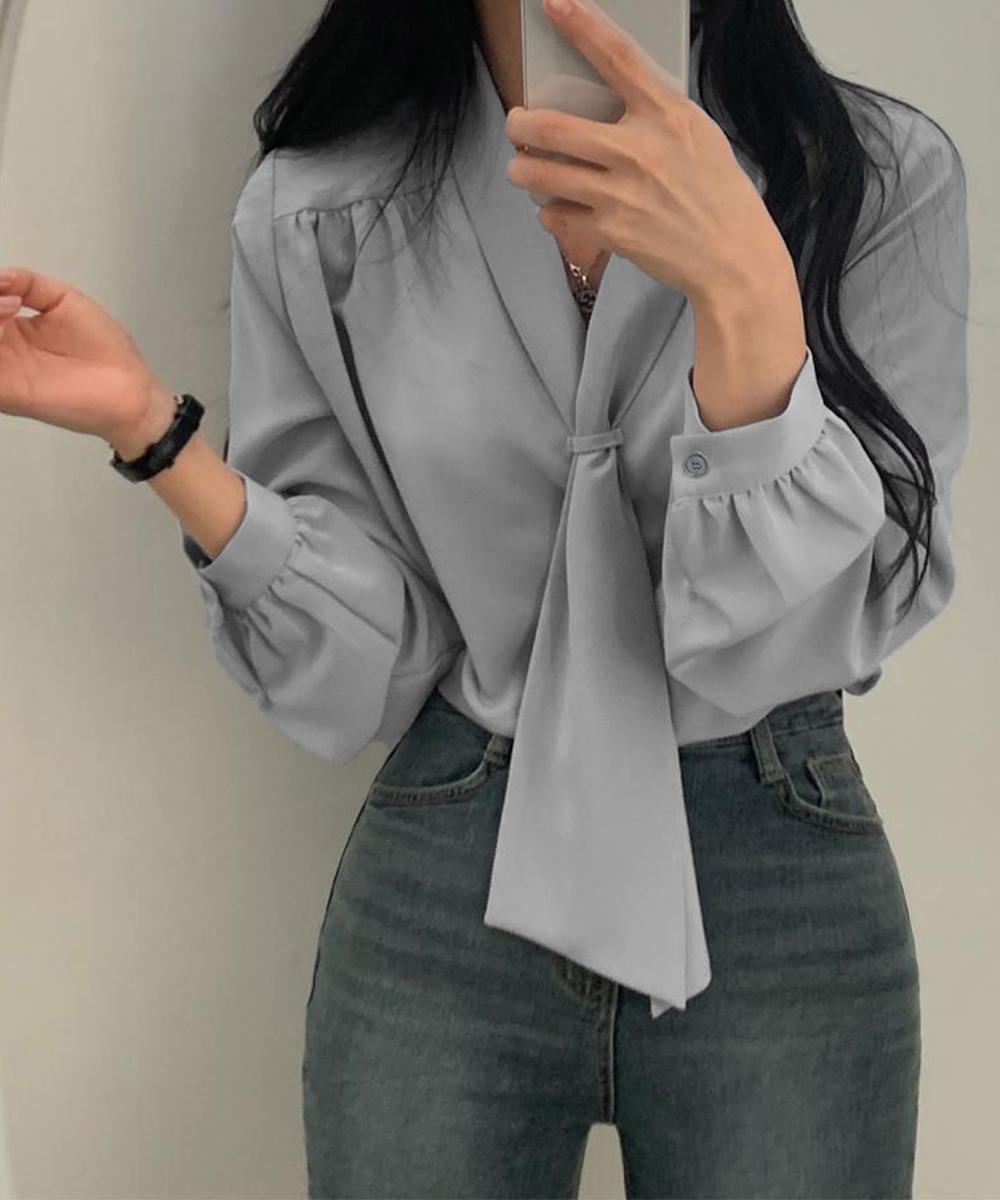 女装 スーツ対応ボウタイブラウス長袖とろみ素材