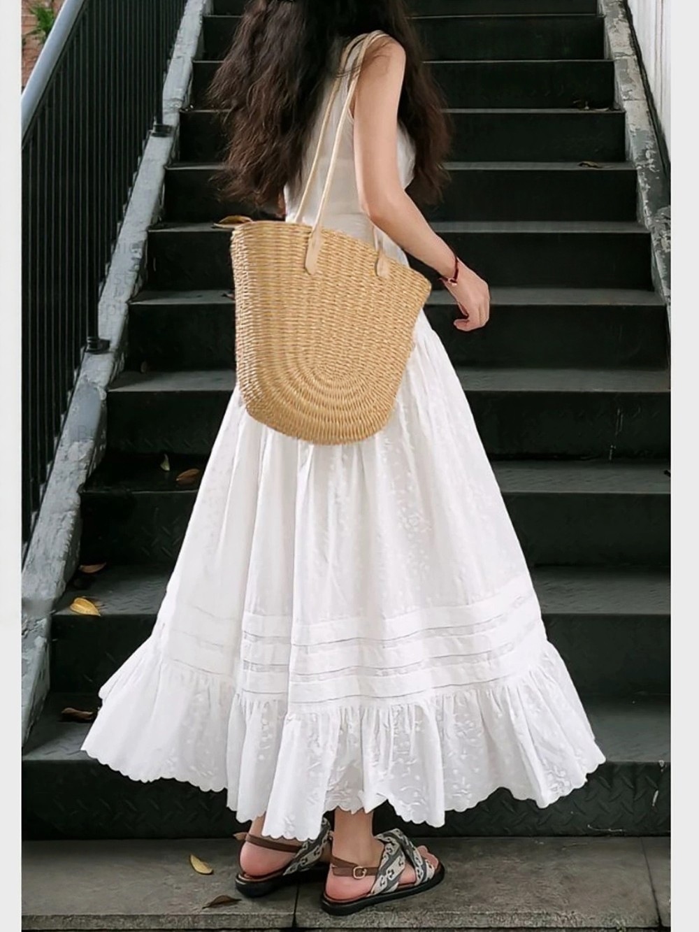女装 新作白色ティアードロングスカート夏用レディース