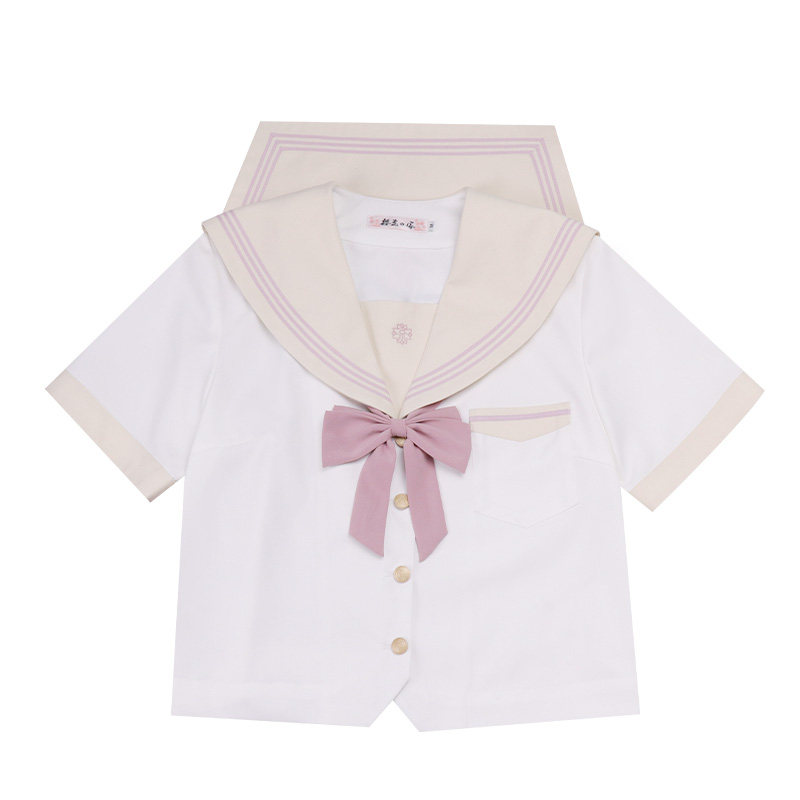 桜舞う春の透け感半袖セーラー服女装衣装