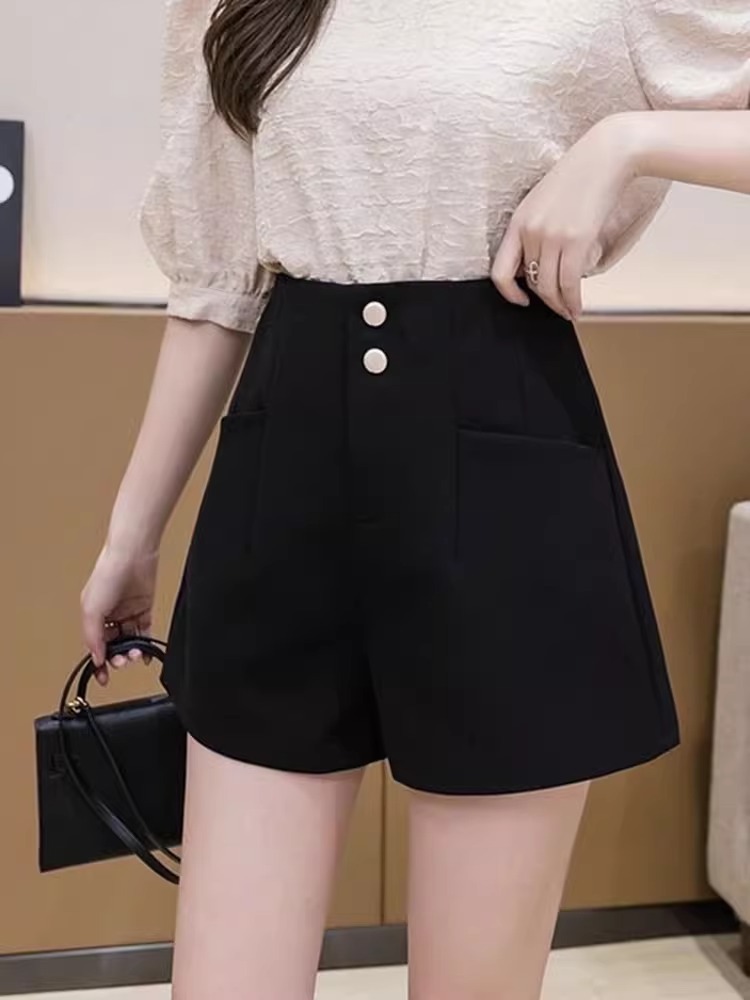 女装 ハイウエストボタン飾りショートパンツ