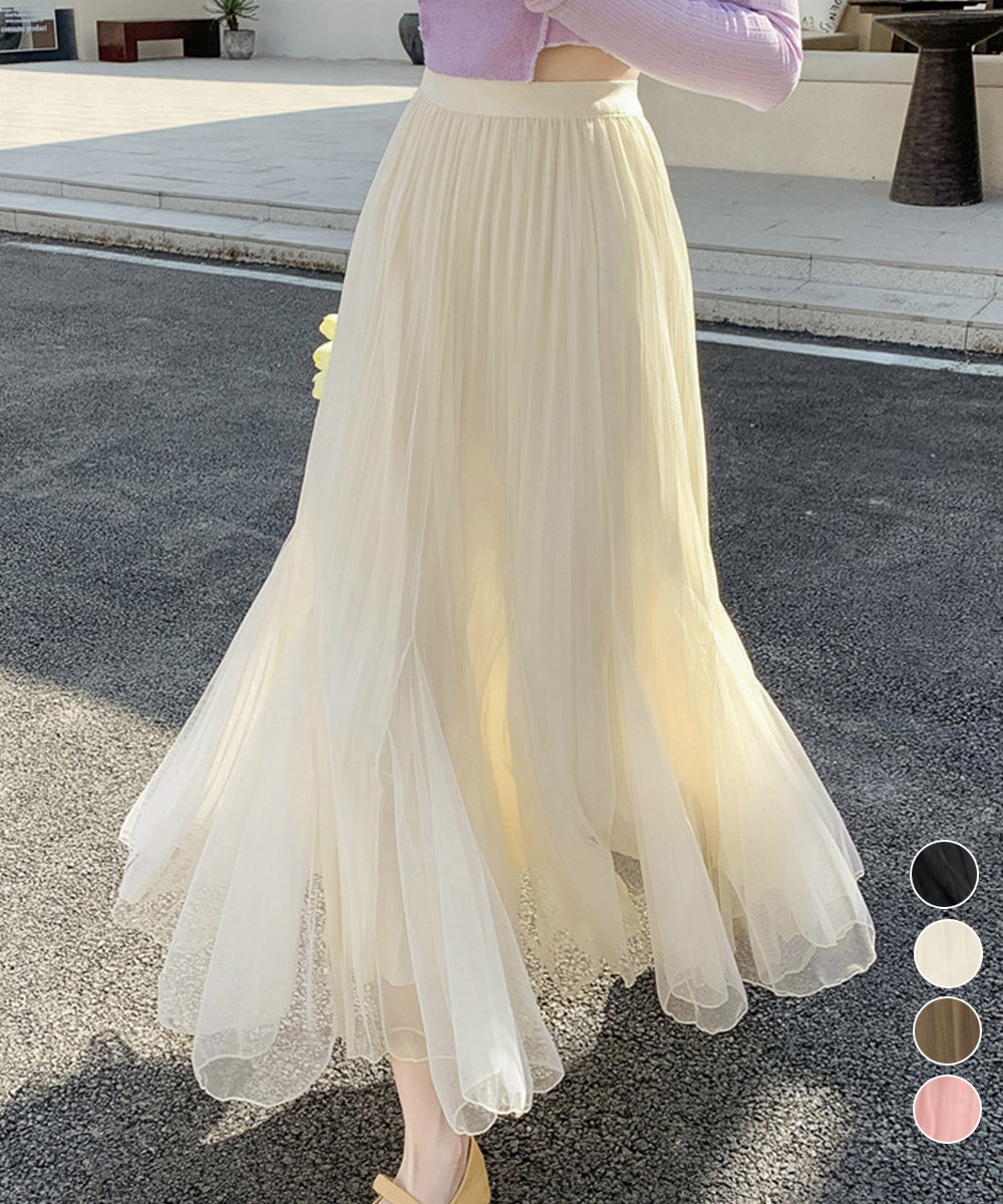 女装チュールプリーツロングスカート