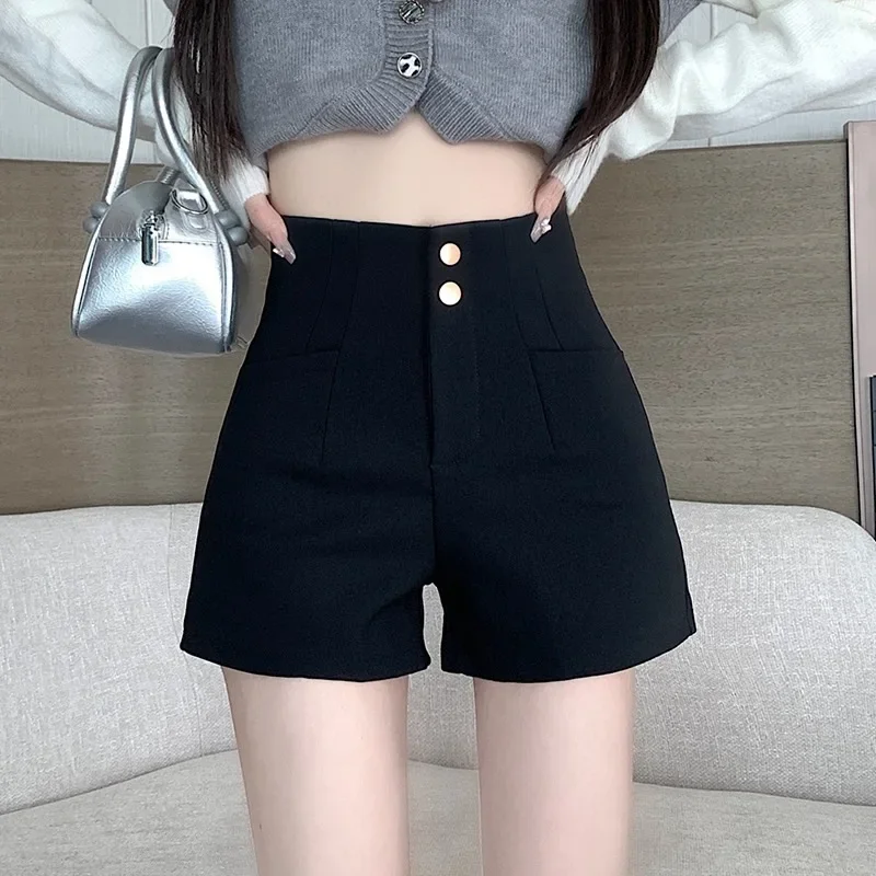女装 ハイウエストダブルボタンショートパンツ