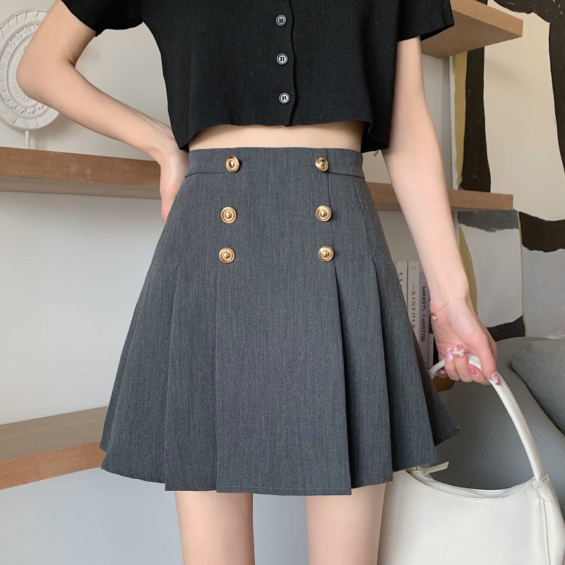 女装 装飾ボタン付きプリーツミニスカート