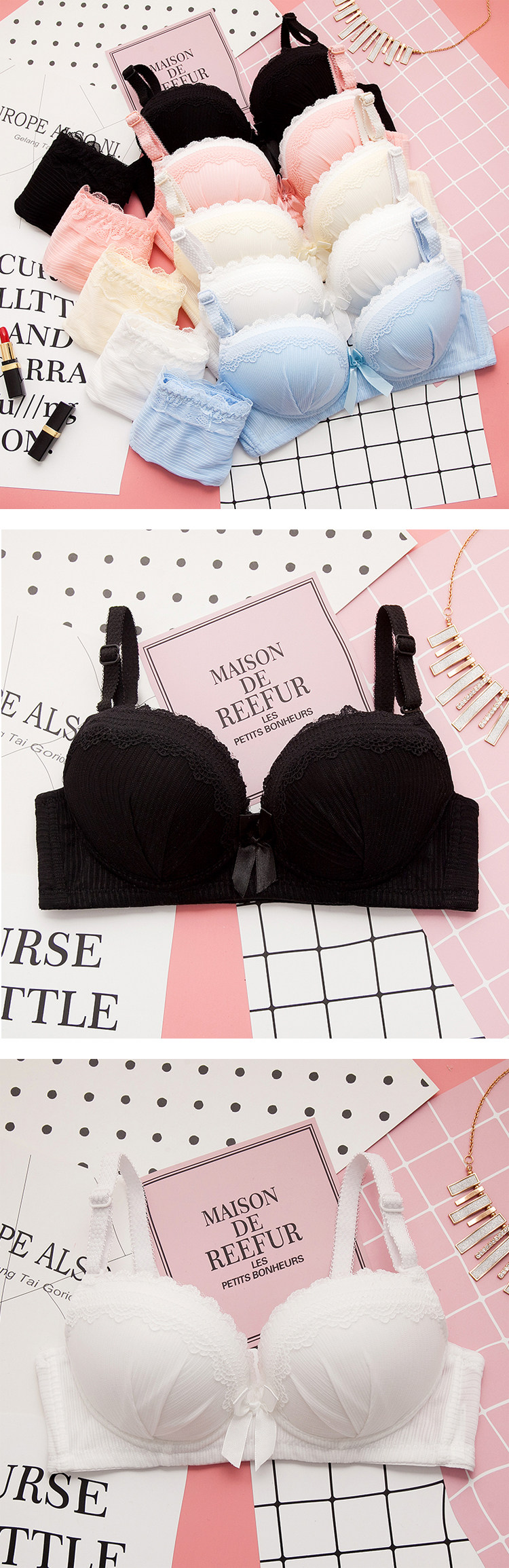 女装 華やか総レース付き姫系ブラジャーショーツセット