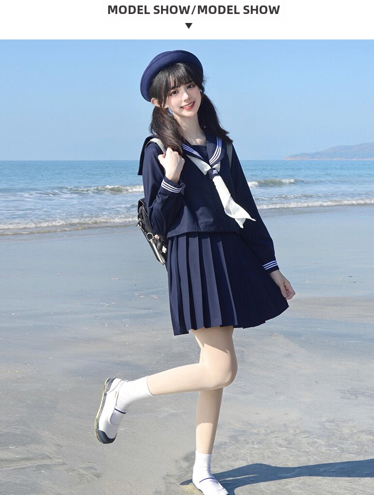 女装 清楚系長袖セーラー服上下セット