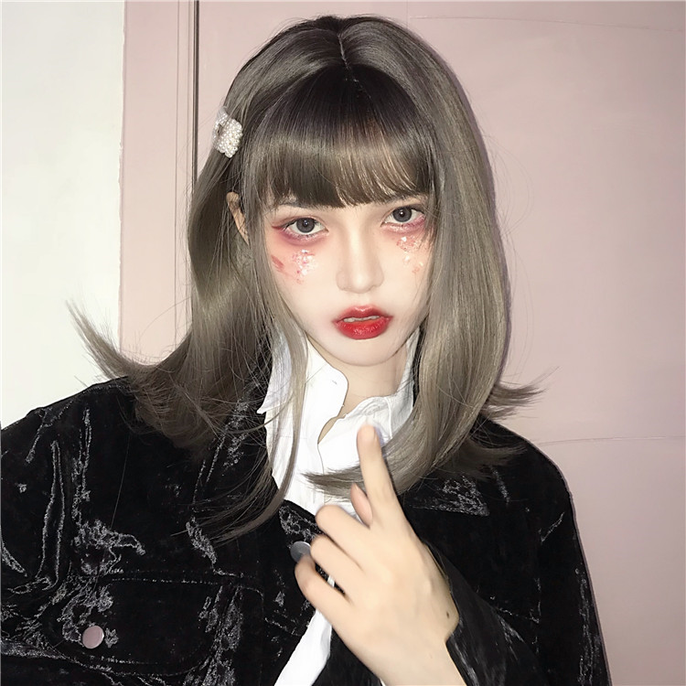 女装 ウィッグ 前髪ぱっつん グラデーション ミディアム