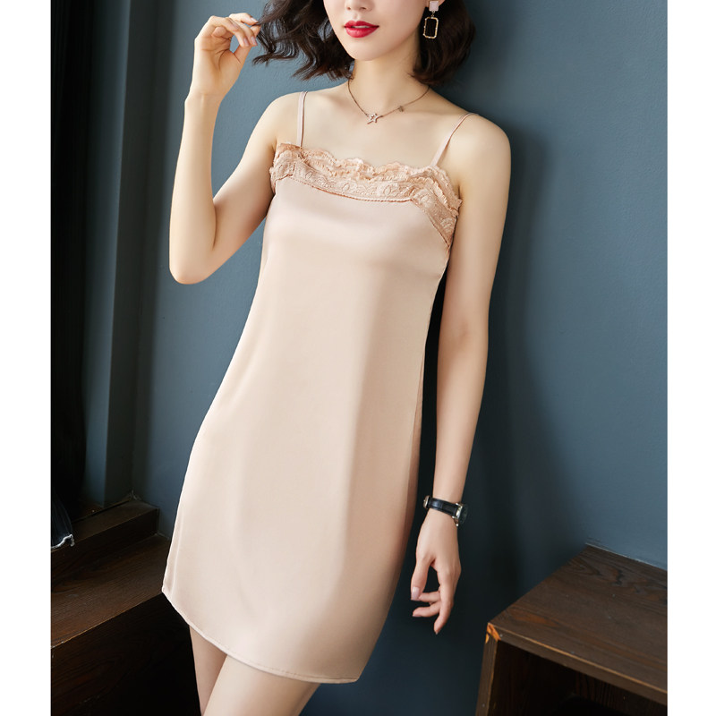 女装 花柄総レース胸元装飾サテン風キャミソールワンピース