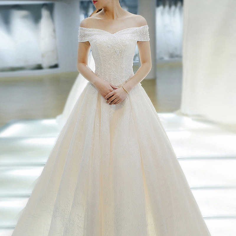 女装 オフショルダー刺繍レースプリンセスロングドレス