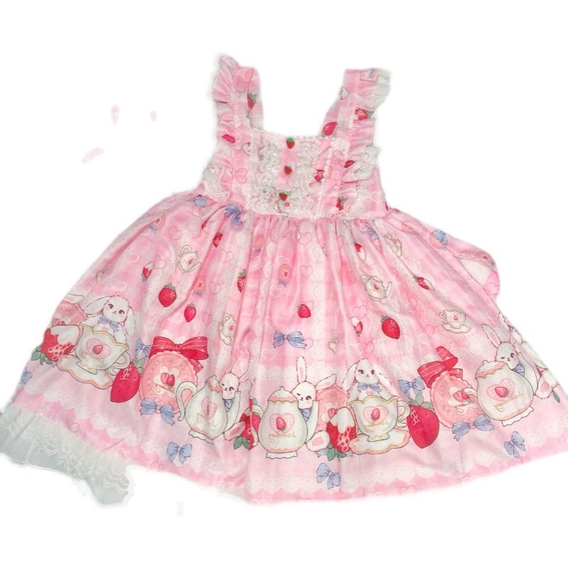 女装 苺うさぎ姫の甘ロリ風メイドワンピース