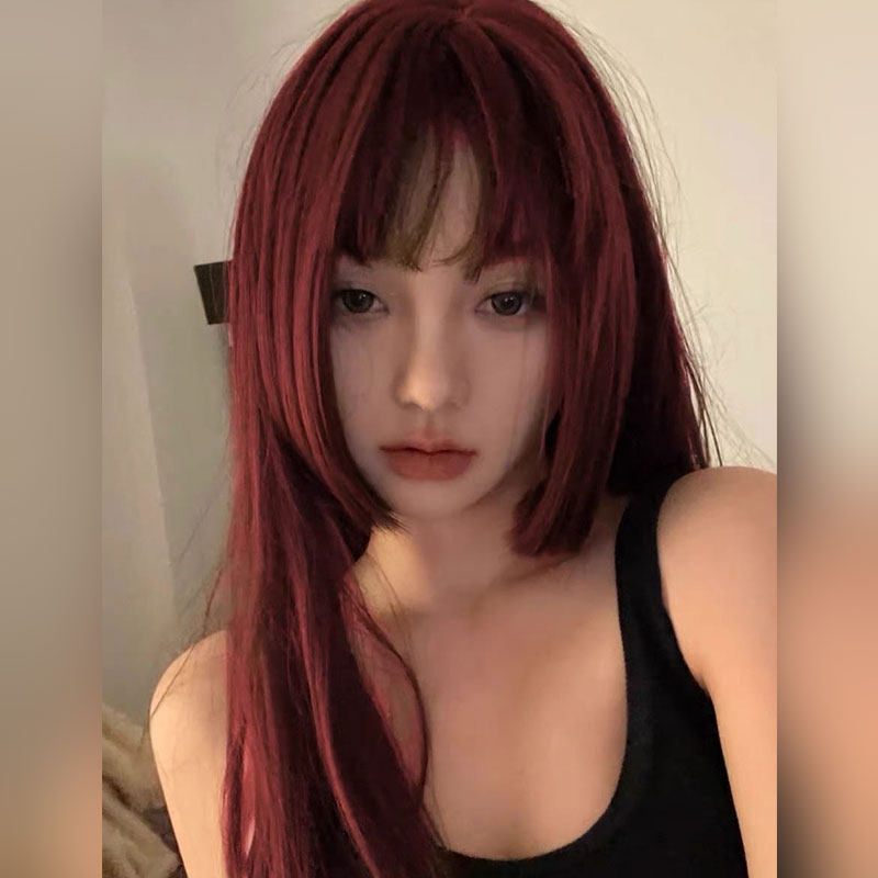 女装 透け感前髪のロングストレートウィッグ