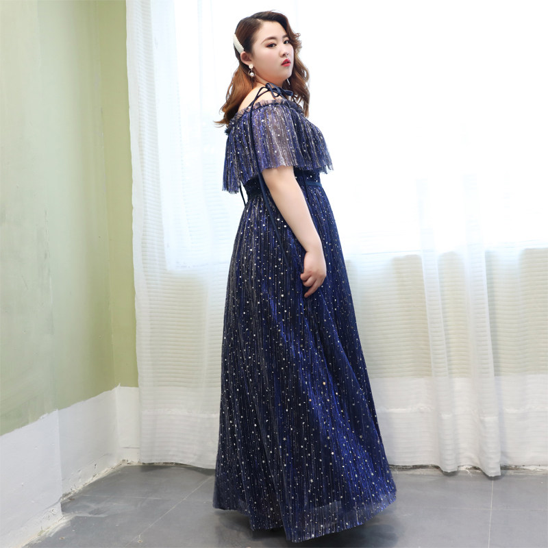 女装 星空煌めく肩開きチュールロングワンピース