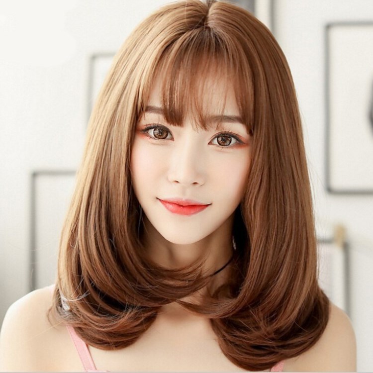 女装 ふんわり前髪付きミディアムストレートウィッグ