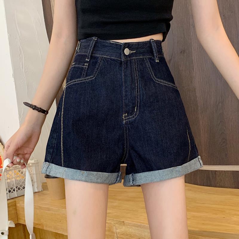 女装 ハイウエスト折り返しデニムショートパンツ