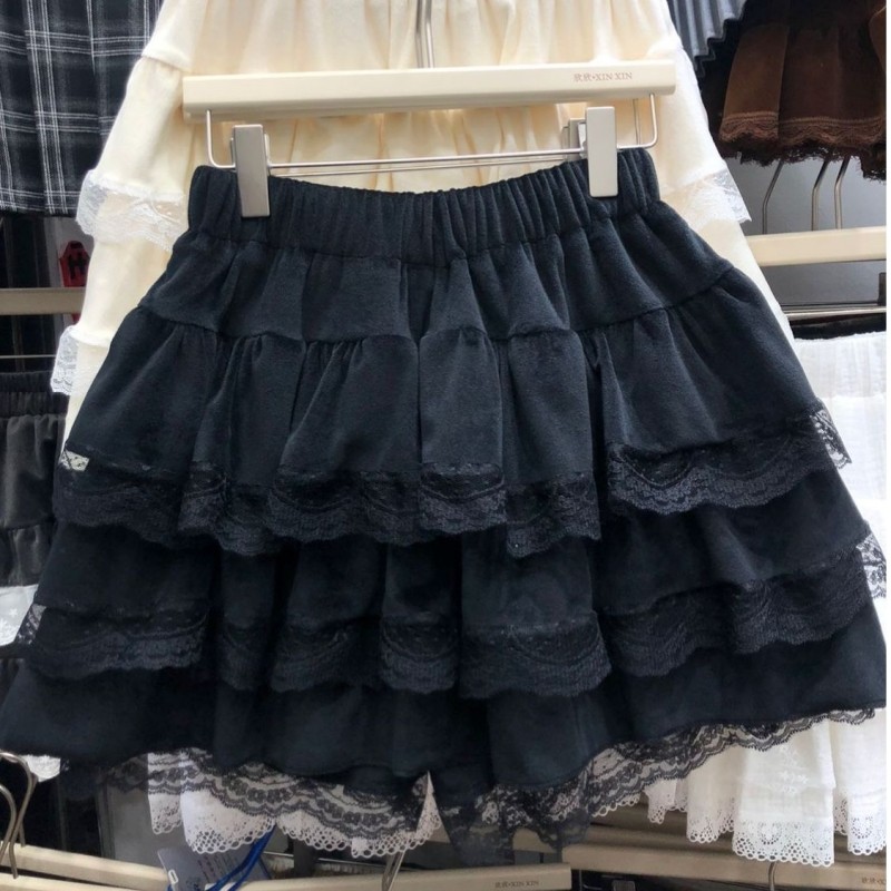 三段重ねレースフリルティアードミニスカート