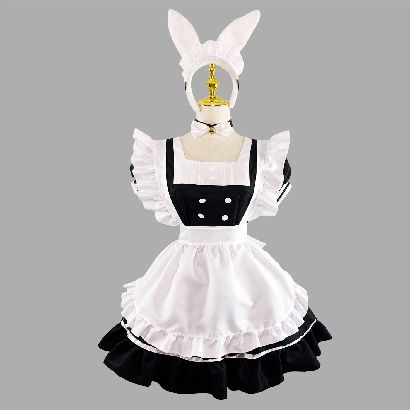 女装 うさ耳カチューシャ付き本格派メイド服セット