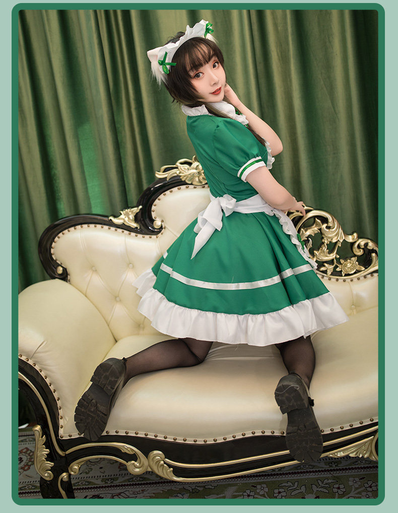 女装 クローバー刺繍付き清楚系メイド服フルセット