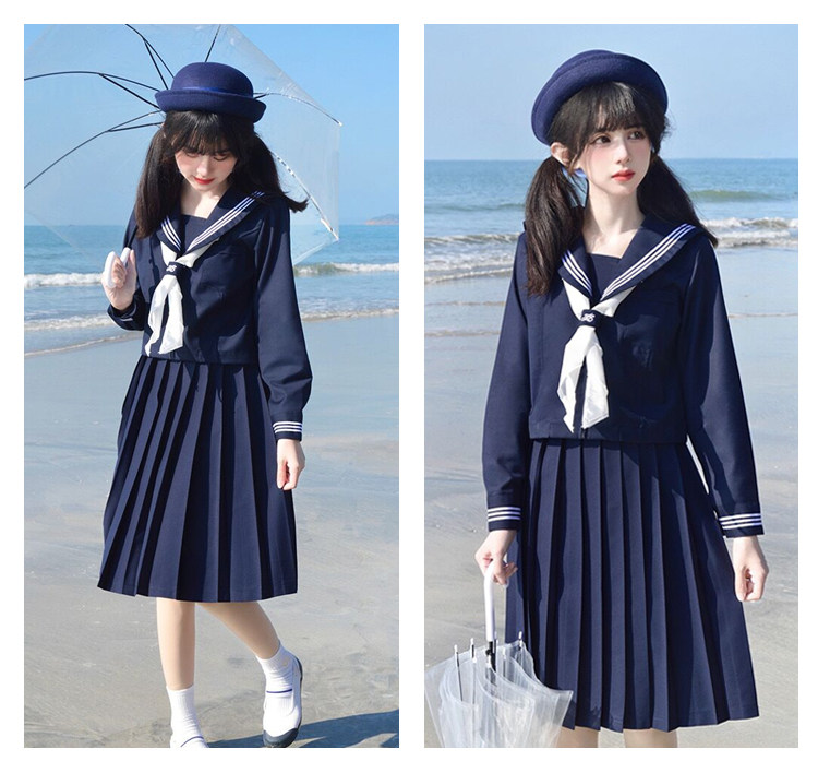 女装 清楚系長袖セーラー服上下セット