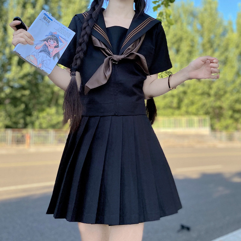 女装 半袖プリーツスカート付き制服風セーラー服上下セット