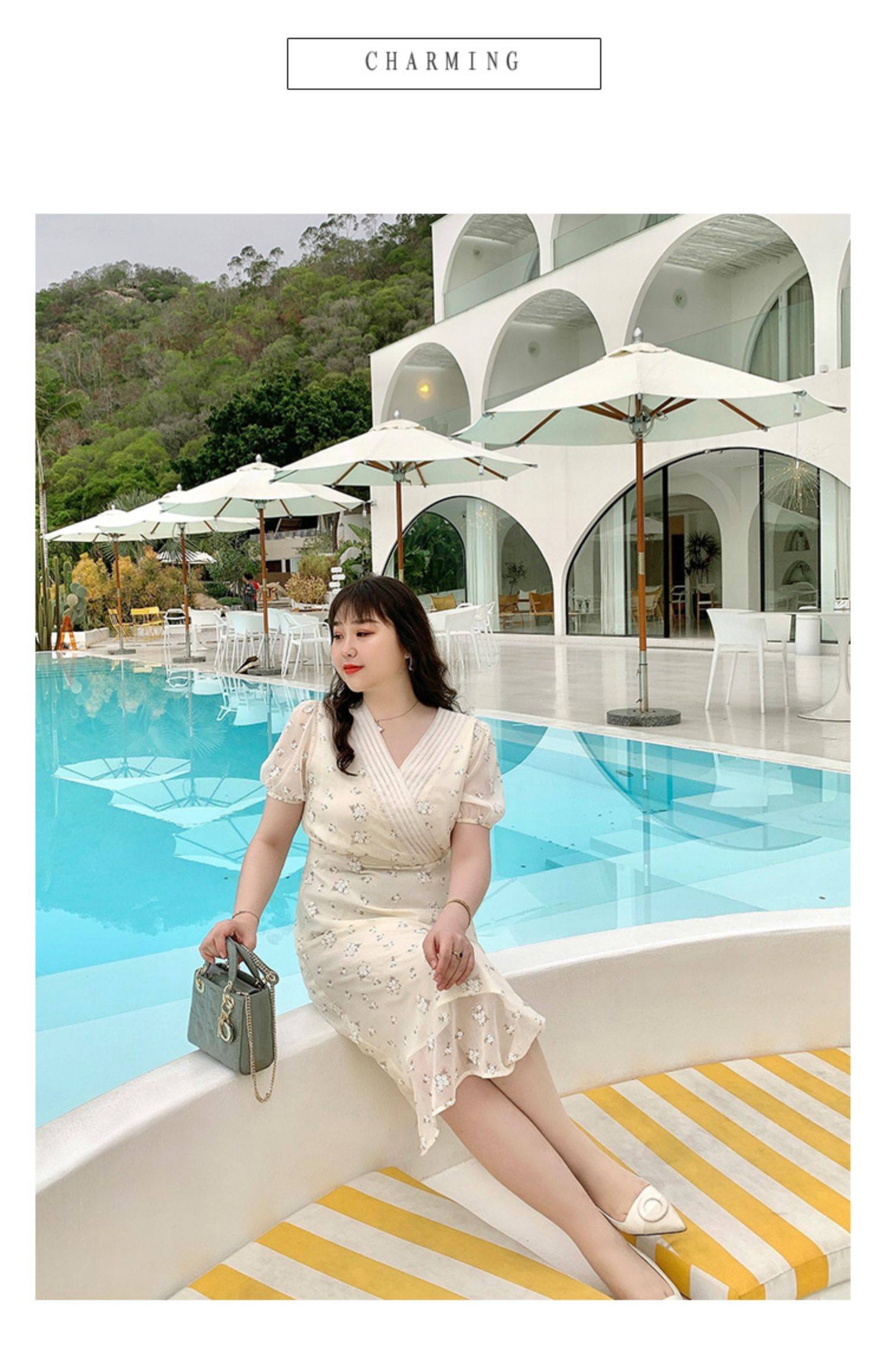 女装 小花刺繍シアーチュール半袖ロングワンピース