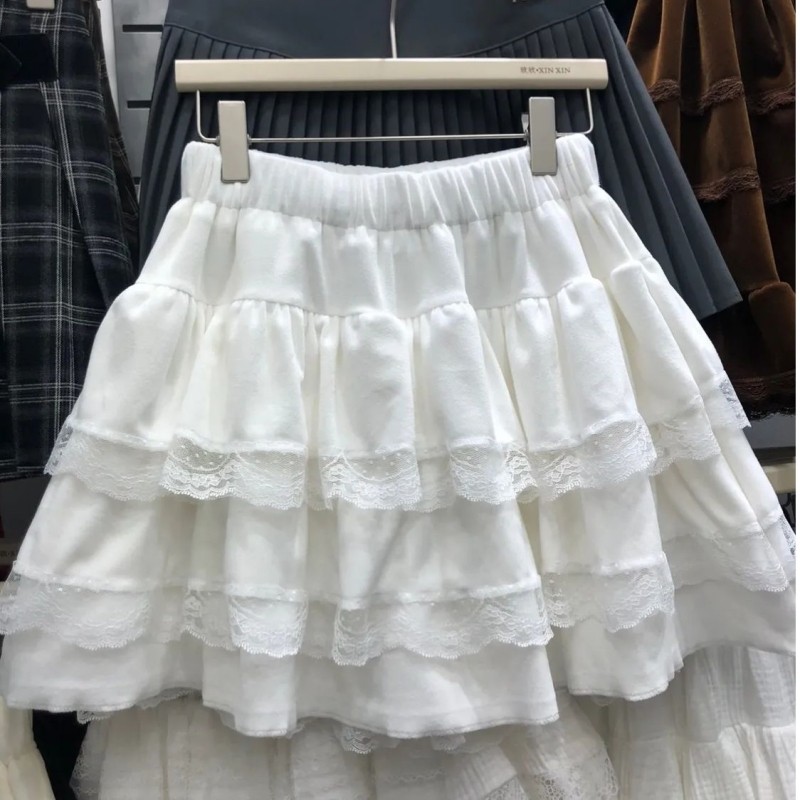 三段重ねレースフリルティアードミニスカート