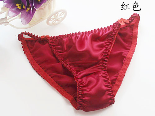 女装 光沢サテン生地のフリル付き紐パンツ