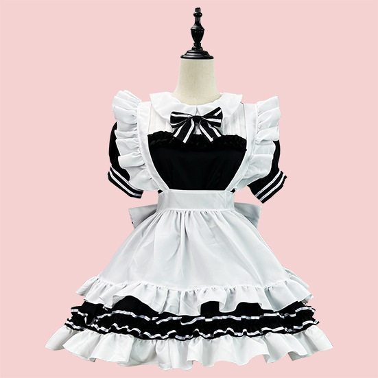 女装 フリルたっぷりクラシックメイド服ワンピースセット