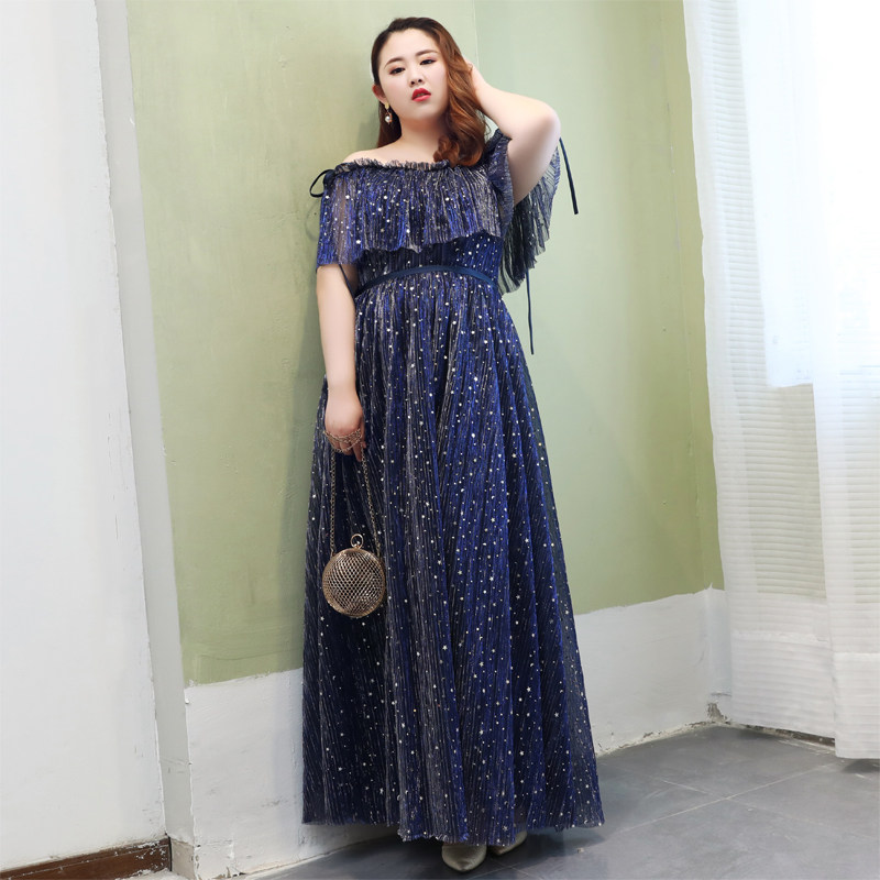 女装 星空煌めく肩開きチュールロングワンピース