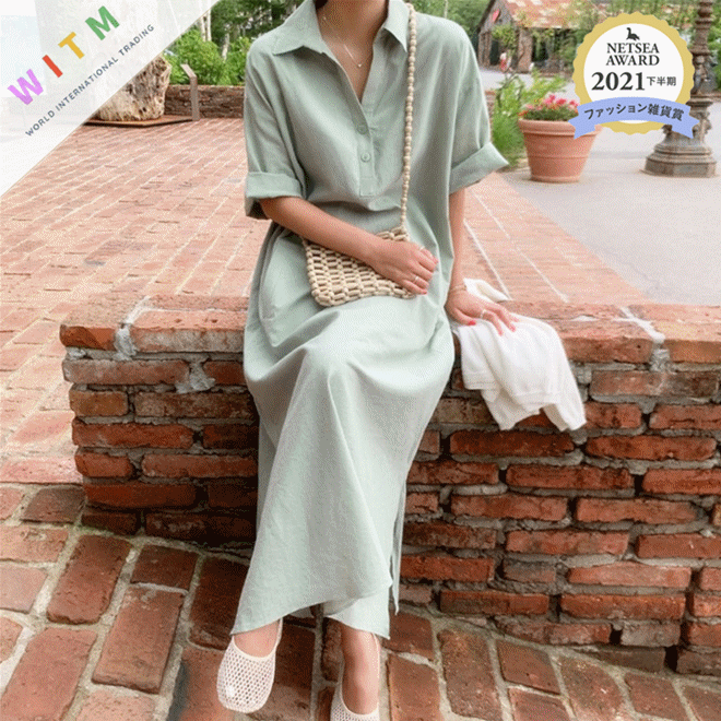 女装 春夏新作 半袖シャツワンピース ロング丈 体型カバー