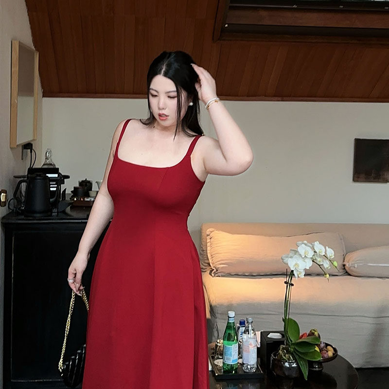 女装 スクエアネック美身体型ノースリーブロング丈ワンピース