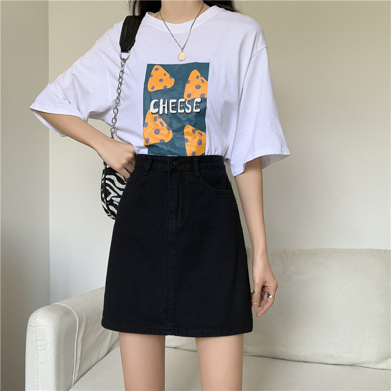 女装 台形シルエットデニム風ミニスカート