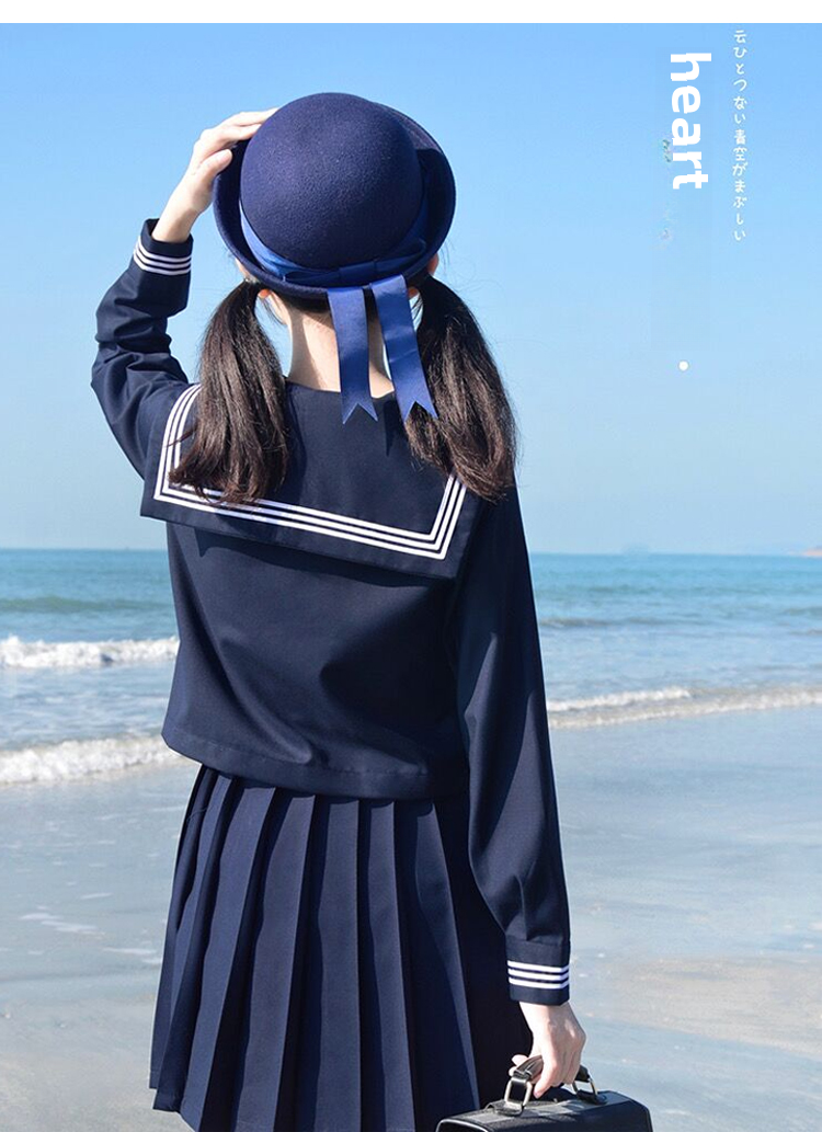 女装 清楚系長袖セーラー服上下セット