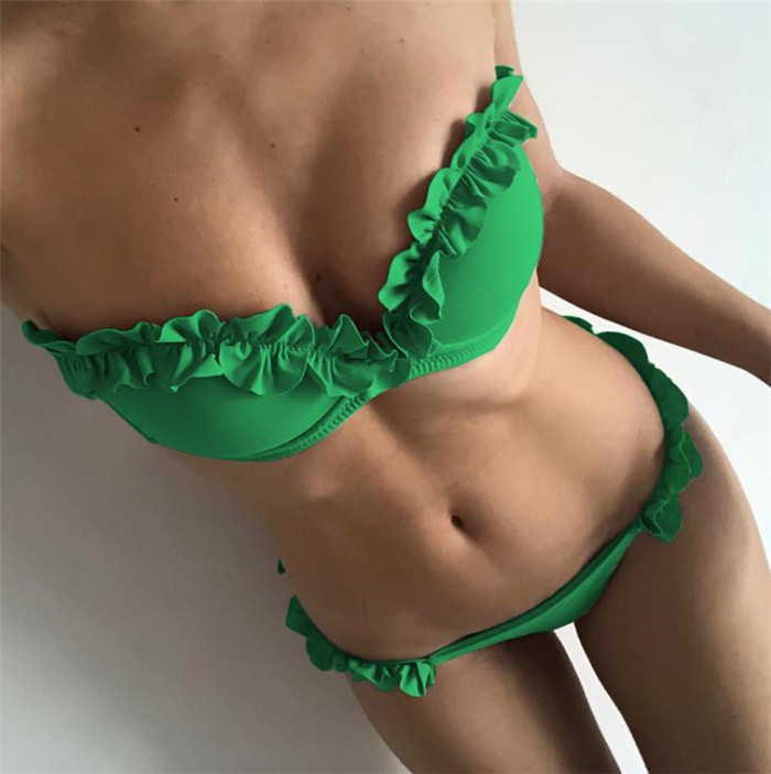 女装 フリル装飾バンドゥビキニセット