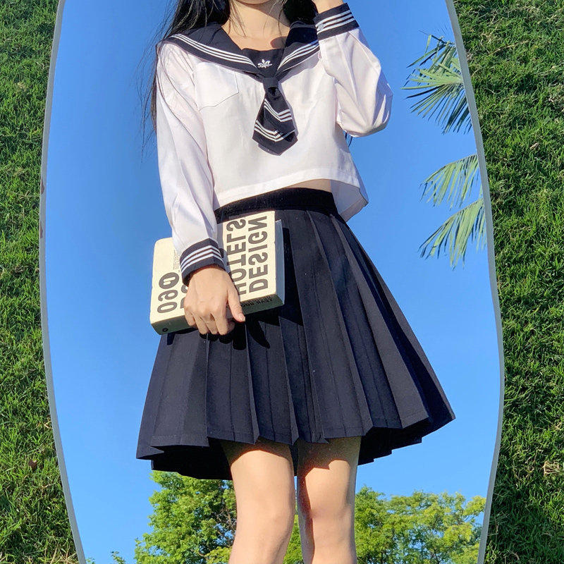 女装 清楚系ラインデザイン長袖セーラー服上下セット