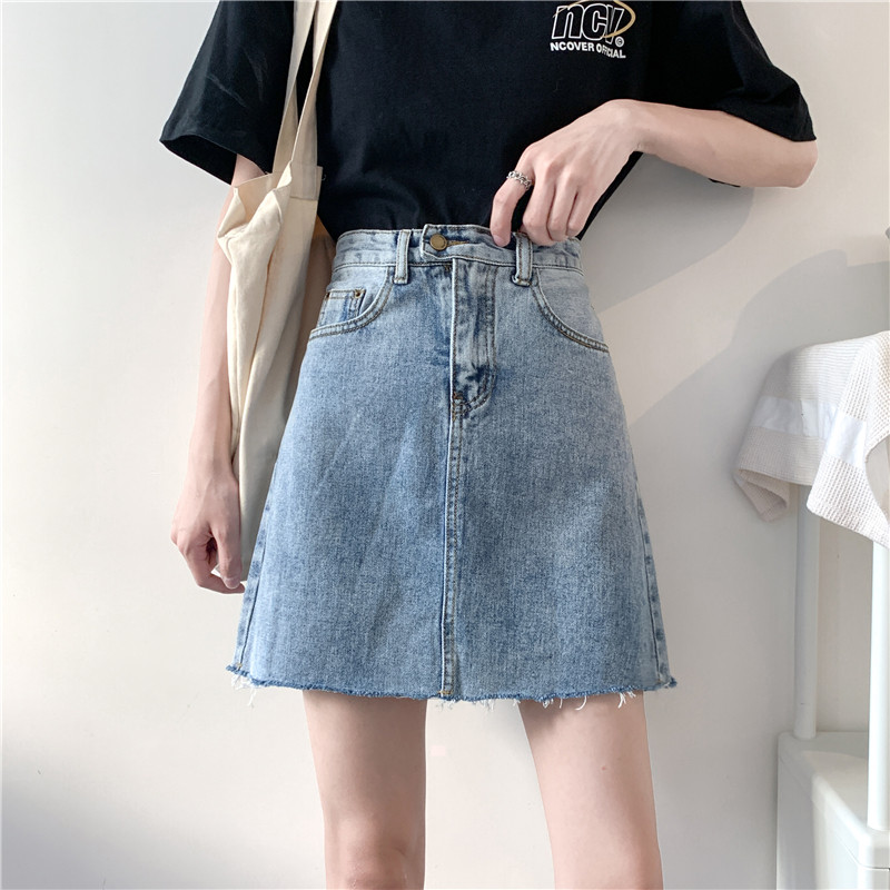 女装 裾フリンジデニム台形ミニスカート
