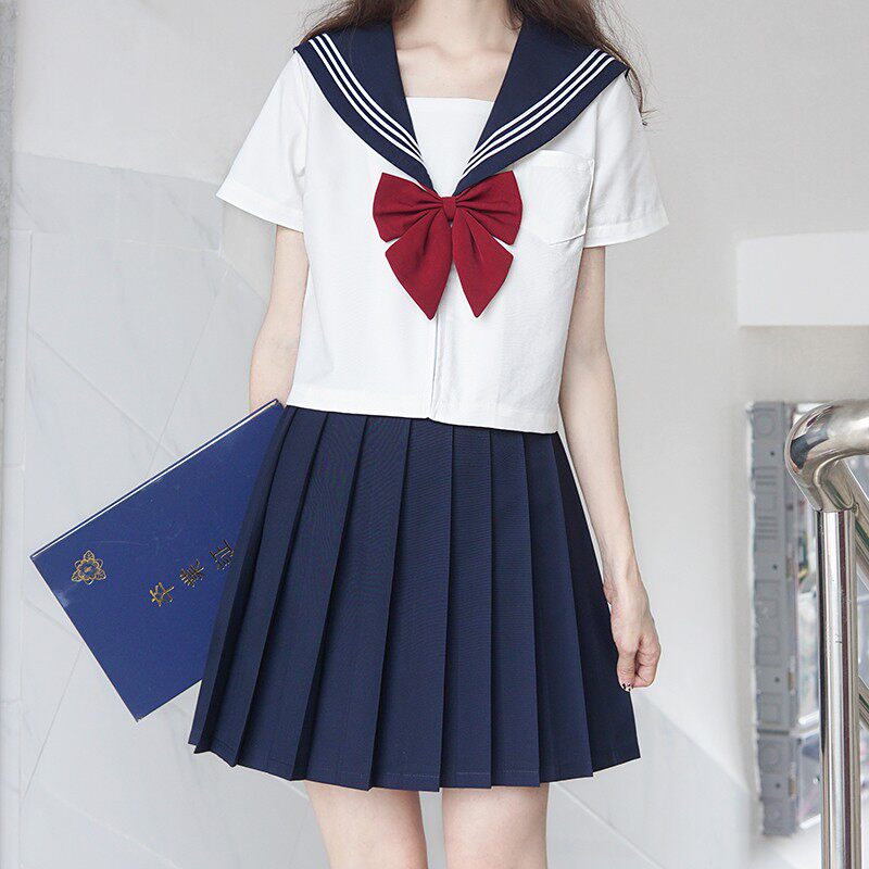 女装 正統派スクールスタイル半袖セーラー服上下セット