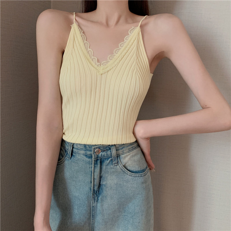 レース付きリブ編みキャミソール