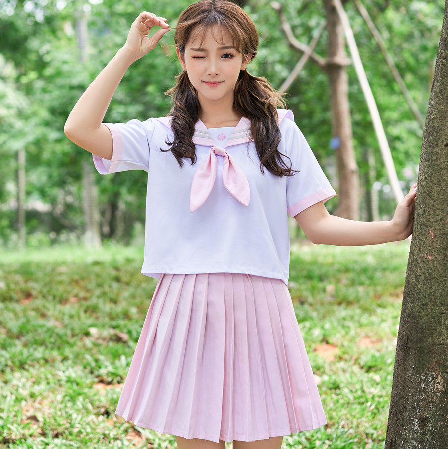 女装 爽やか半袖プリーツスカートセーラー服上下セット