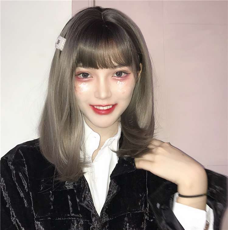 女装 ウィッグ 前髪ぱっつん グラデーション ミディアム