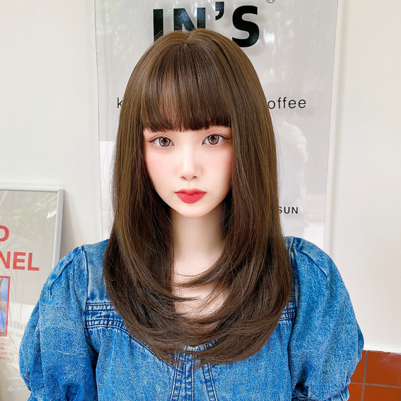 ぱっつん前髪清楚系ストレートセミロングウィッグ