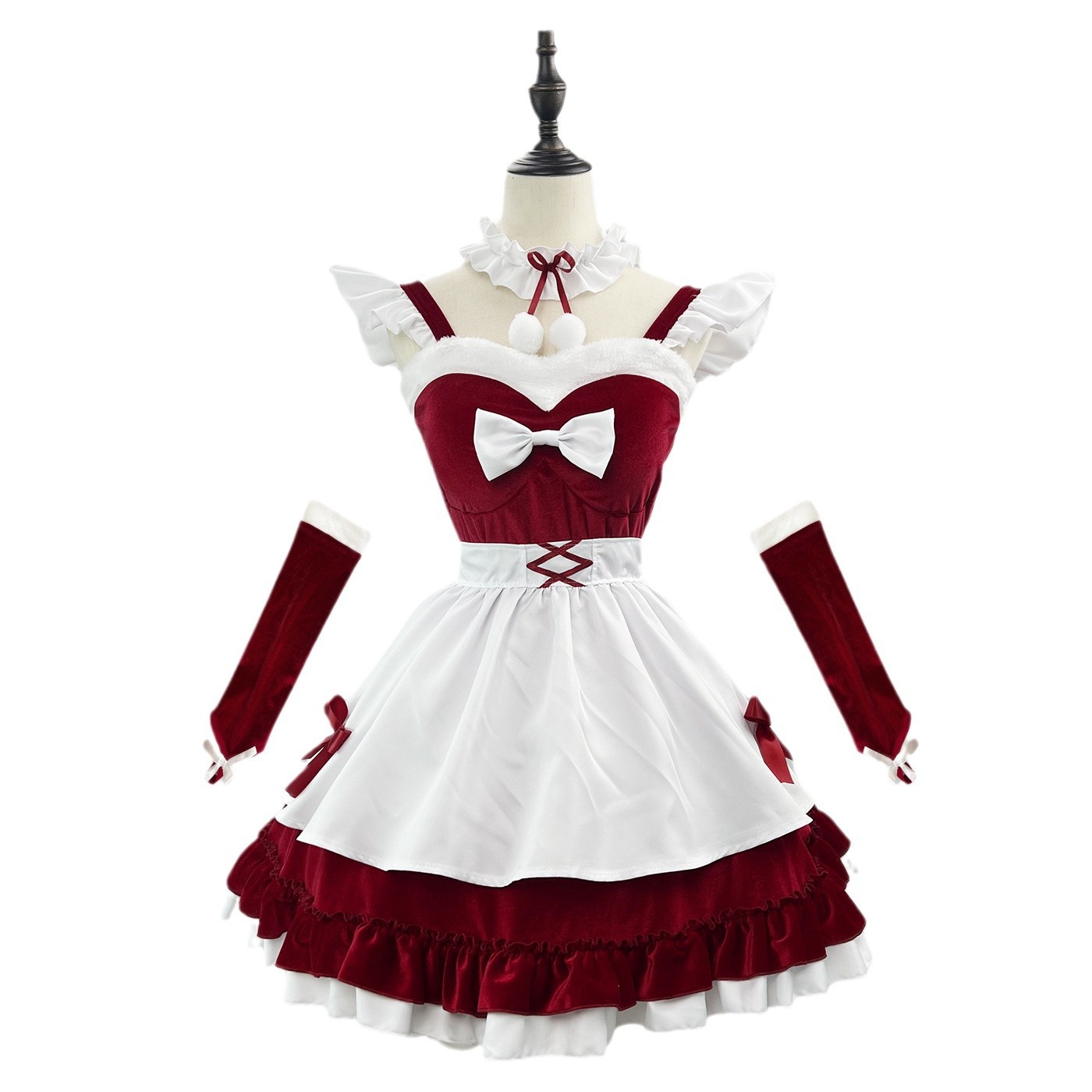 女装 ふわふわフリルのハート装飾メイド服セット