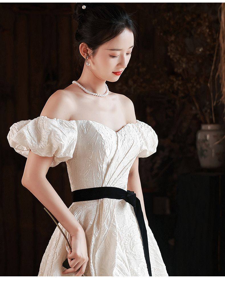 女装 パフスリーブオフショルダー姫系ロングドレス