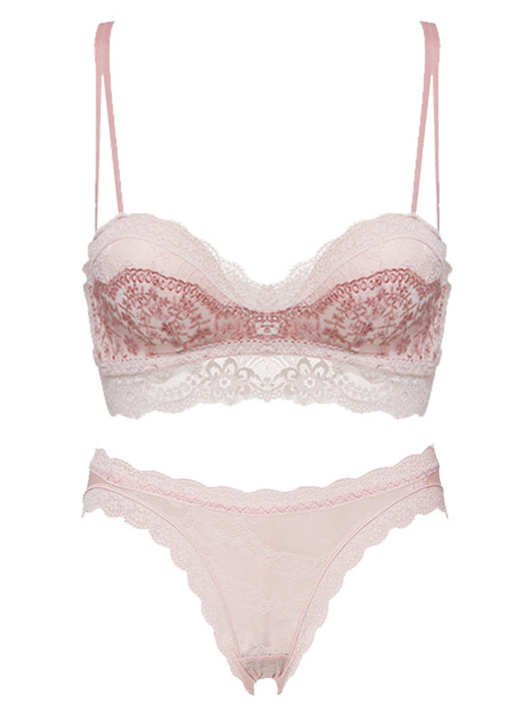 女装 花柄総レースブラジャーとショーツの上下セット