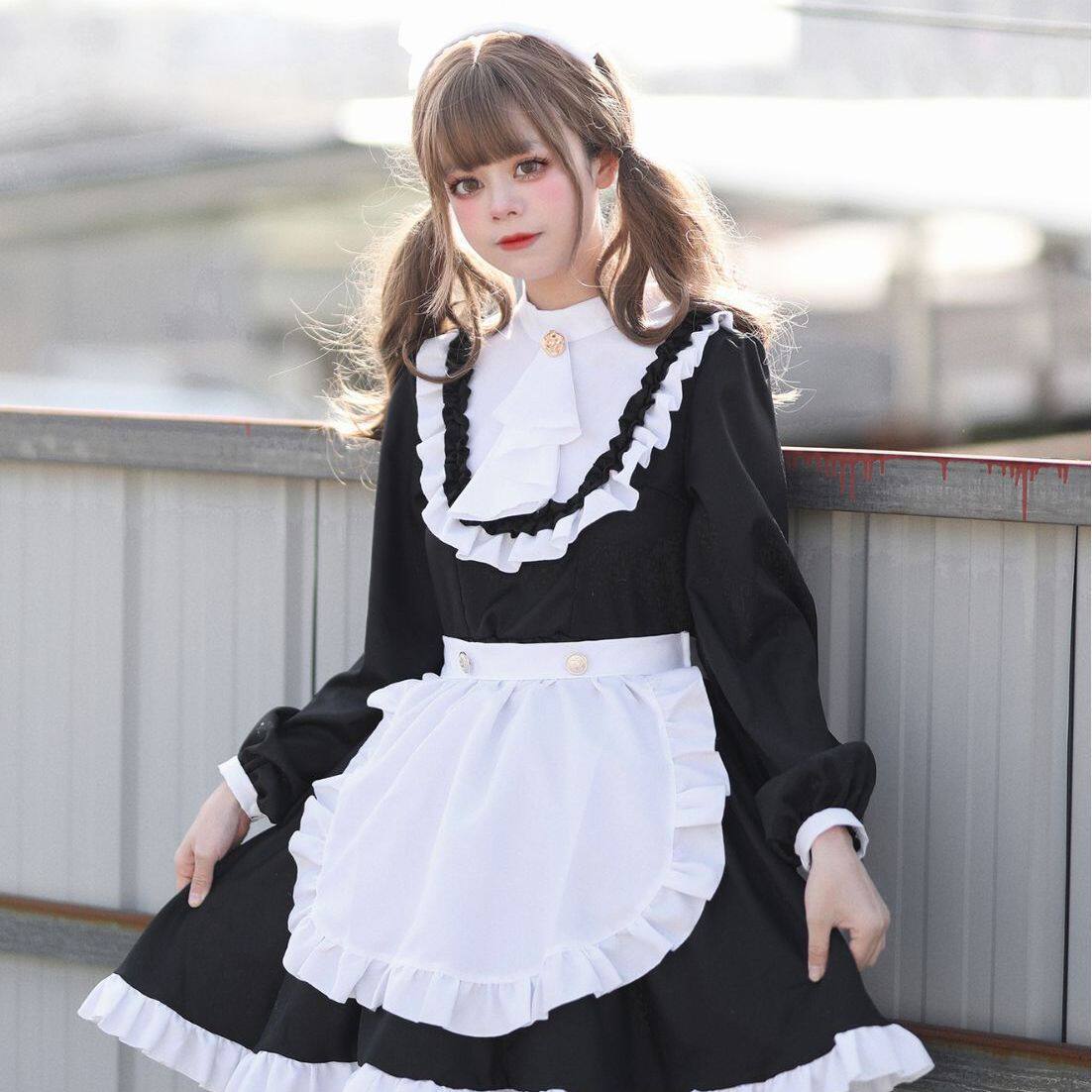 女装 クラシック長袖フリルメイド服セット