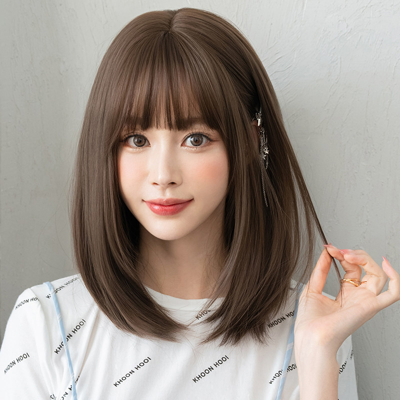 女装 前髪ぱっつんミディアムストレートウィッグ