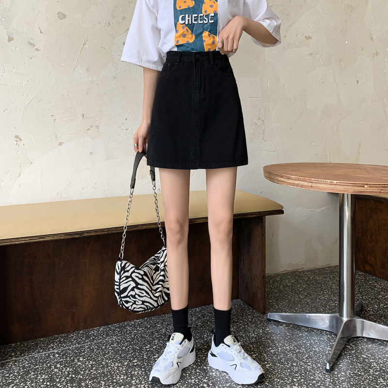 女装 台形シルエットデニム風ミニスカート